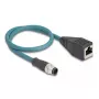 adapter kablowy DeLOCK M12 8-styk. wtyk męski A-kodowany na gniazdo żeńskie RJ45 50 cm