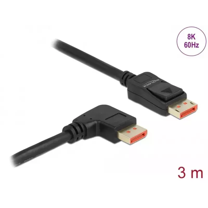 Kabel DisplayPort DeLOCK 8K 60 Hz 3 m męski prosty do męskiego 90° kątowego