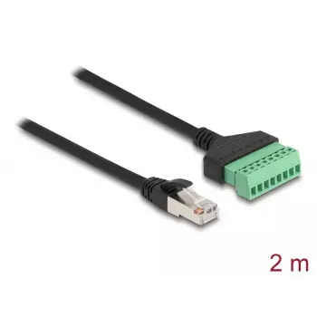 Kabel DeLOCK RJ45 Kat.6 wtyk do adaptera z listwą zaciskową 2 m czarny zielony