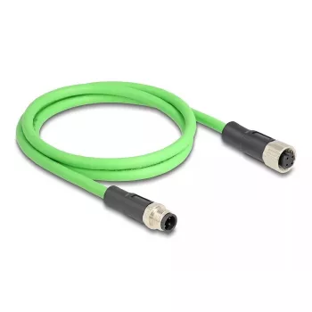 Kabel sieciowy DeLOCK M12, D-kodowany, 4-pinowy, wtyk męski na żeński, PUR (TPU), 2 m
