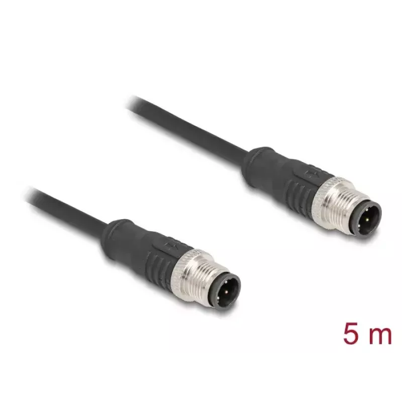 Kabel sieciowy DeLOCK M12 kabel D-coded 4-pin męski na męski Cat5e 5 m Czarny
