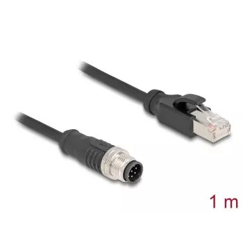 Kabel sieciowy DeLOCK M12 kabel A-coded 8 pin męski do RJ45 męski Cat5e 1 m czarny