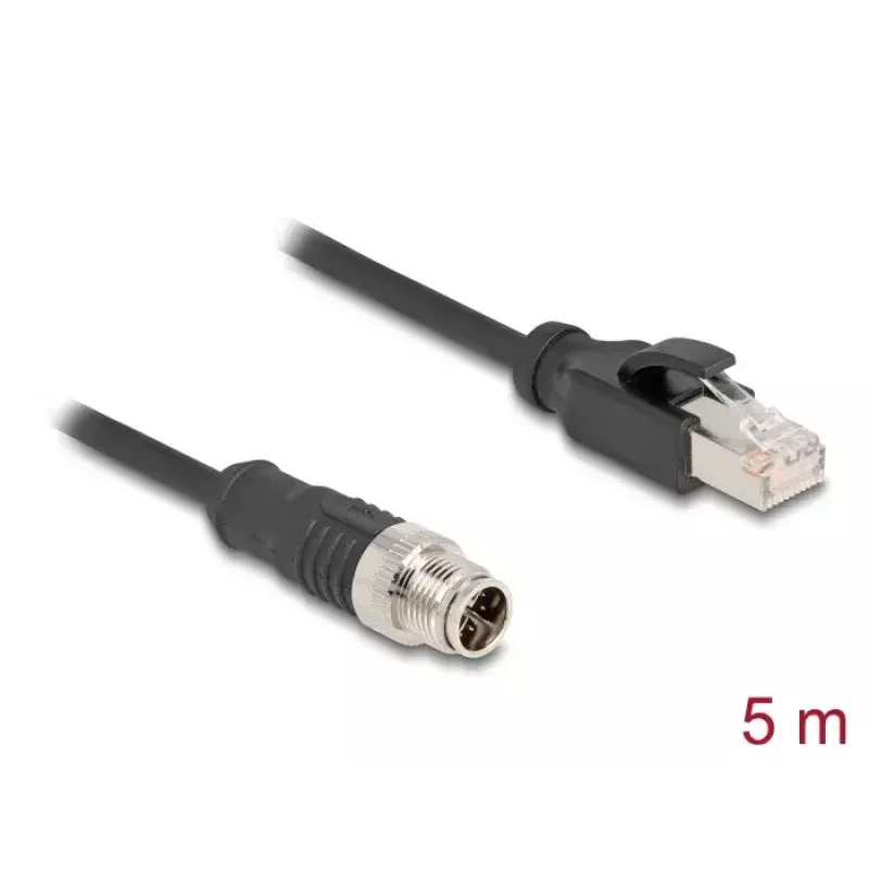 Kabel sieciowy DeLOCK M12 X-coded 8-pin męski na RJ45 męski Cat5e 5 m Czarny