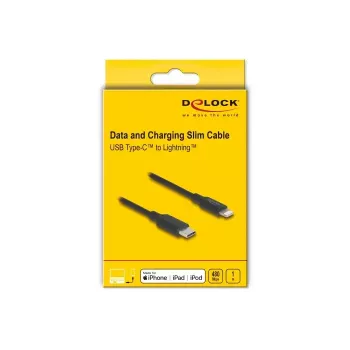 kabel DELOCK USB-C na Lightning cienki 1 m, Lightning ↔ USB-C, 9 V 3 A, 3,3 mm, MFi