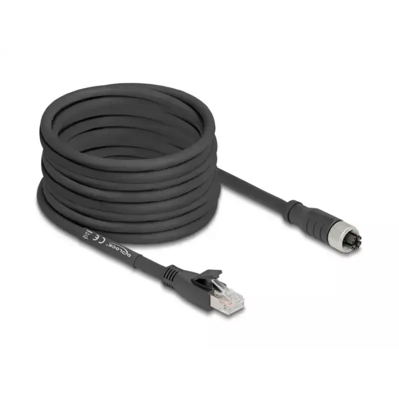 Kabel sieciowy DeLOCK 80595 M12 na RJ-45 Cat5e 10 m Czarny