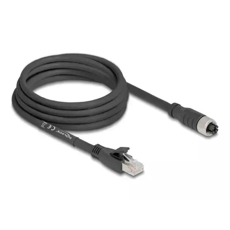 Kabel sieciowy DeLOCK 80591 M12 na RJ-45 Kat.5e 3m Czarny