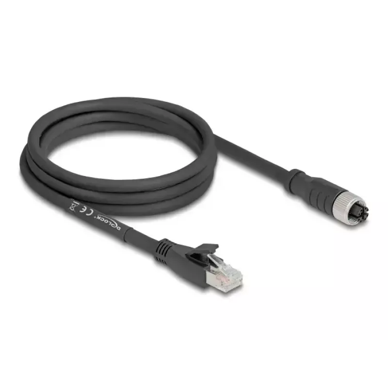 Kabel sieciowy DeLOCK 80590 M12 na RJ-45 Cat5e 2 m Czarny