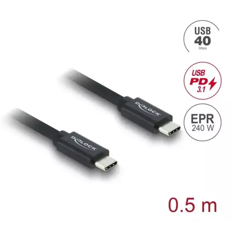 Kabel koncentryczny DELOCK USB C na USB C USB4 Gen 3x2 40 Gb/s USB PD 3.1 240 W 0,5 m