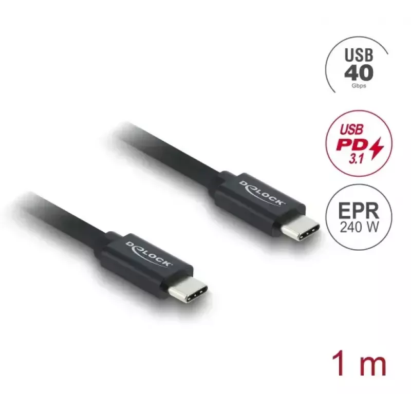 Kabel koncentryczny USB-C do USB-C DELOCK USB4 Gen 3x2 40 Gbps USB PD 3.1 240 W 1 m