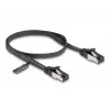 Kabel sieciowy DeLOCK RJ45 płaski patch cord wtyk do wtyku Cat.8.1 elastyczny 0,5 m czarny