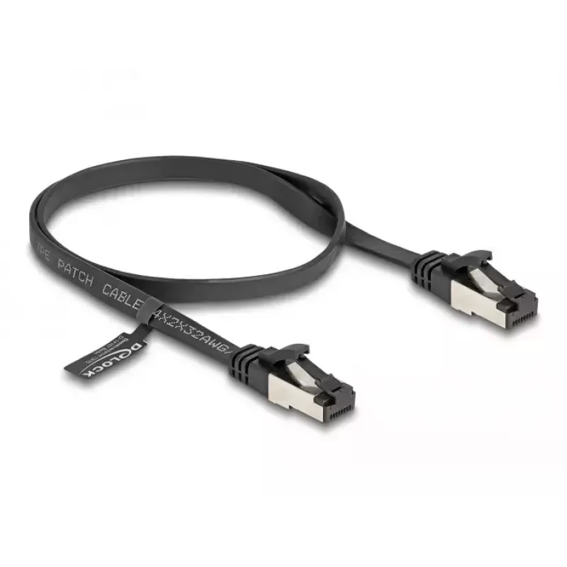 Kabel sieciowy DeLOCK RJ45 płaski patch cord wtyk do wtyku Cat.8.1 elastyczny 0,5 m czarny