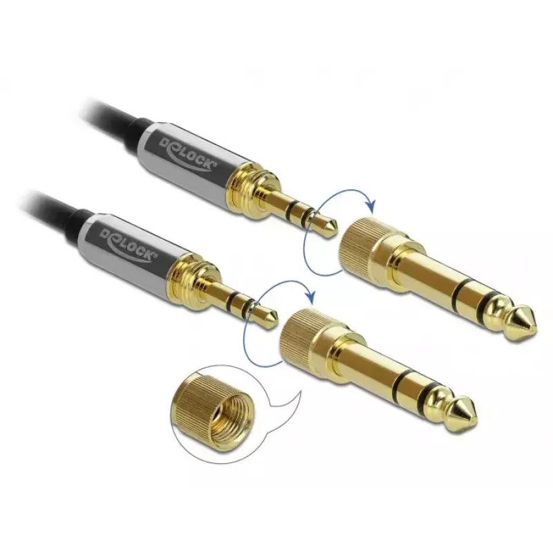 Kabel audio DELOCK 85838 — 3,5 mm męski na 3,5 mm męski, 3 m, pozłacane styki, 28 AWG, czarny