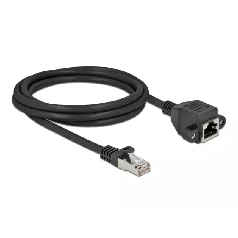 Przedłużacz sieciowy S/FTP wtyk RJ45 na gniazdo RJ45 Kat.6A 2 m czarny DeLOCK 87002