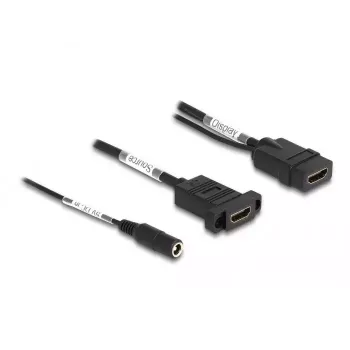 Kabel DeLOCK HDMI 4K 60 Hz z zasilaniem DC 2,1 x 5,5 mm 0,30 m do montażu panelowego