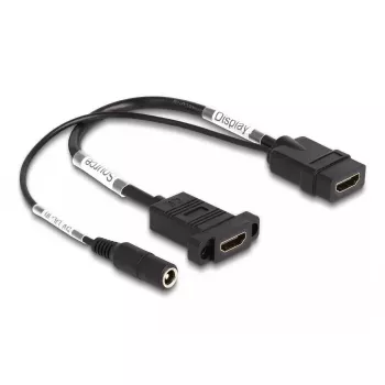 Kabel DeLOCK HDMI 4K 60 Hz z zasilaniem DC 2,1 x 5,5 mm 0,30 m do montażu panelowego
