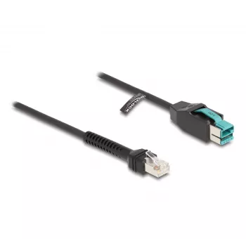 Kabel spiralny DeLOCK RJ50 męski do PoweredUSB męski 12 V 3 m czarny