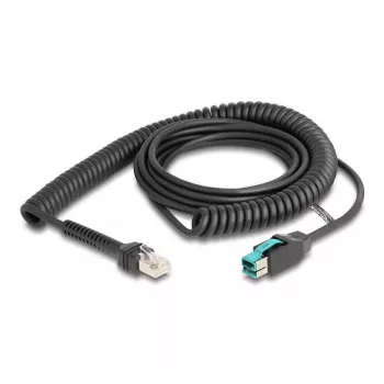 Kabel spiralny DeLOCK RJ50 męski do PoweredUSB męski 12 V 3 m czarny