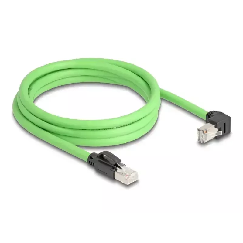 Kabel sieciowy DeLOCK RJ45 Kat.6A wtyk do wtyku, kątowy w dół, 2 m, zielony