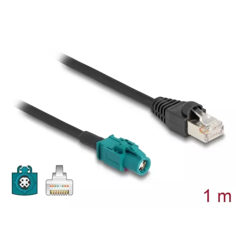 Kabel koncentryczny DELOCK 90697 — 1 m, HSD Z na RJ-45, czarny/niebieski