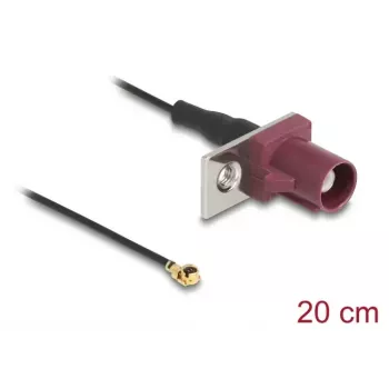 Kabel koncentryczny DELOCK 90730 — FAKRA D do I-PEX MHF1, 0,2 m, Ø1,13 mm, czarny/bordowy