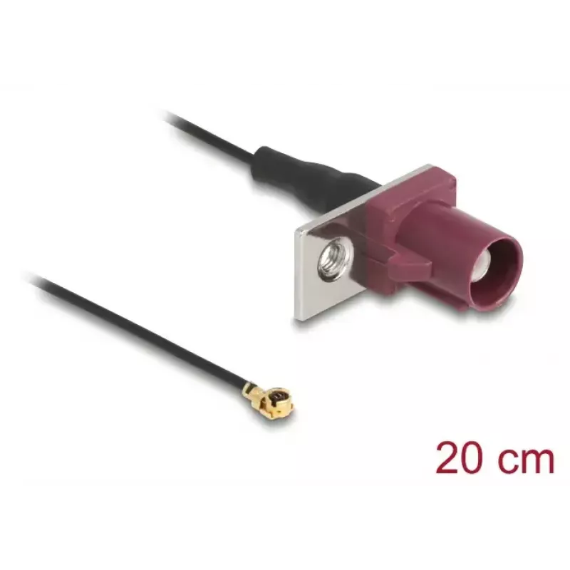 Kabel koncentryczny DELOCK 90730 — FAKRA D do I-PEX MHF1, 0,2 m, Ø1,13 mm, czarny/bordowy