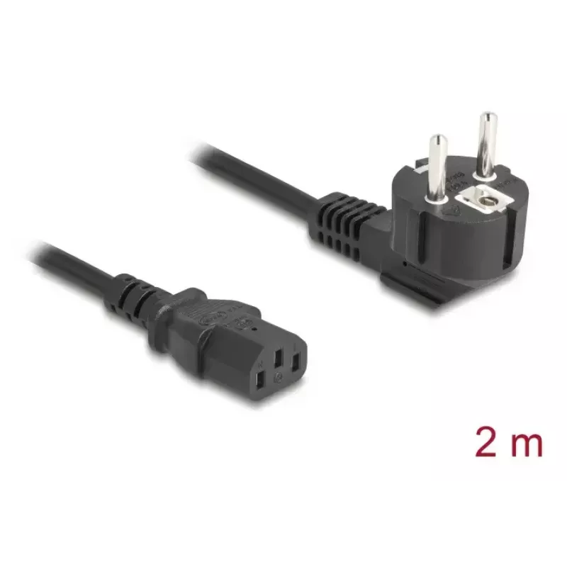 Kabel zasilający do komputera DELOCK 81326 — uziemiony CEE 7/7 (90°) do IEC C13, 2 m, 3×0,75 mm², czarny