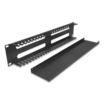 Panel do zarządzania kablami 19 cali 2U DELOCK metalowy czarny z 4 otworami