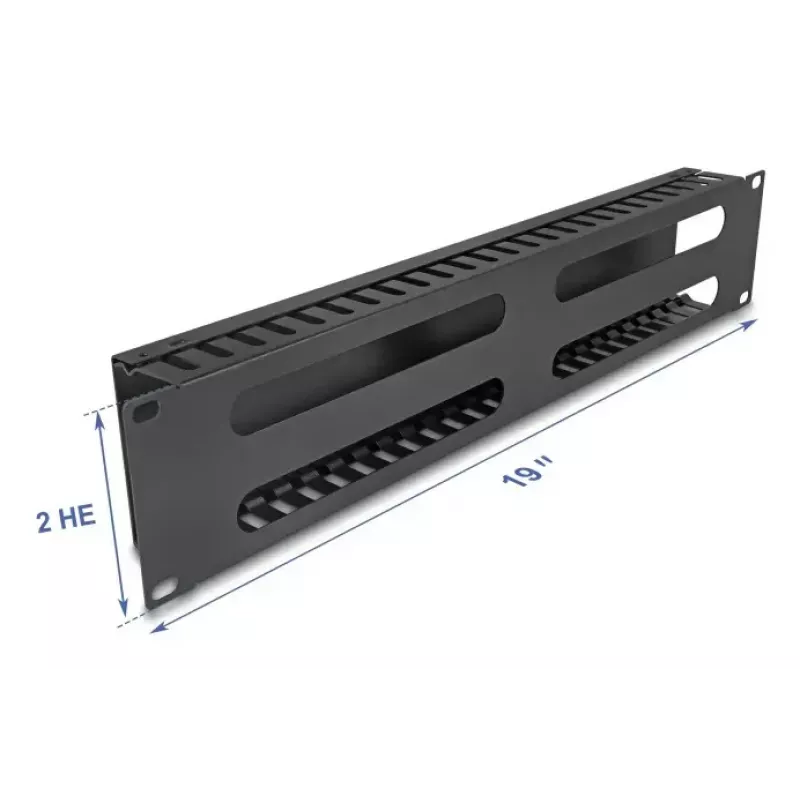 Panel do zarządzania kablami 19 cali 2U DELOCK metalowy czarny z 4 otworami