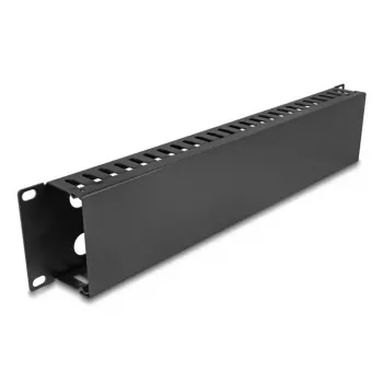 Panel do zarządzania kablami 19 cali 2U DELOCK metalowy czarny z 4 otworami