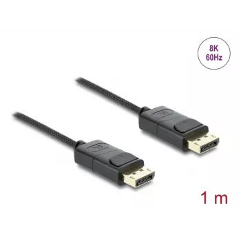 Kabel koncentryczny DELOCK DisplayPort 8K 60 Hz, DisplayPort–DisplayPort, 1 m, czarny, oplot pleciony
