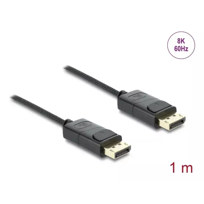 Kabel koncentryczny DELOCK DisplayPort 8K 60 Hz, DisplayPort–DisplayPort, 1 m, czarny, oplot pleciony