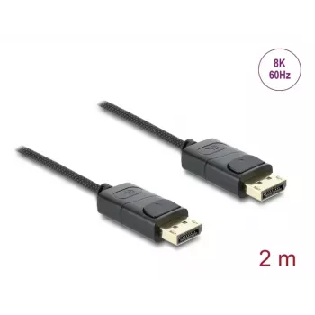 DELOCK koncentryczny kabel DisplayPort 8K 60 Hz, DisplayPort do DisplayPort, 2 m, czarny, pleciony