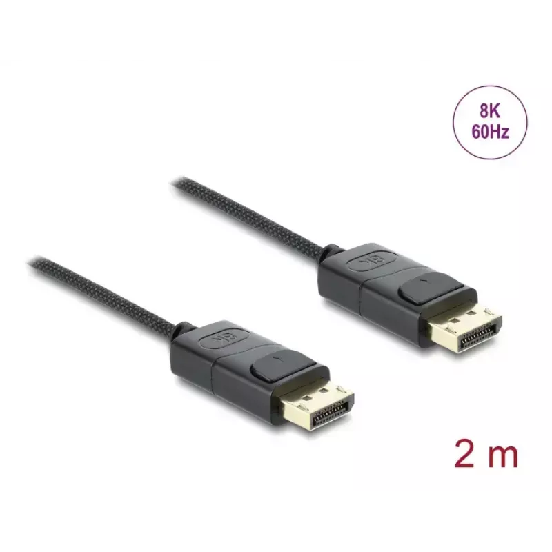 DELOCK koncentryczny kabel DisplayPort 8K 60 Hz, DisplayPort do DisplayPort, 2 m, czarny, pleciony