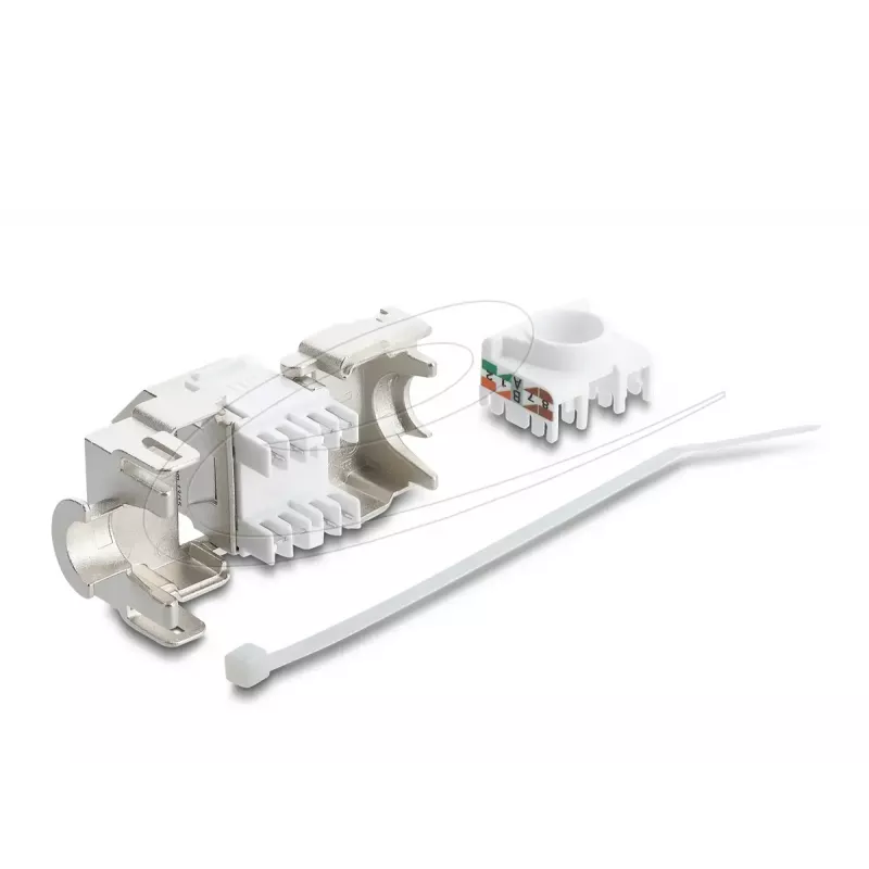 Moduł Keystone DELOCK 90938 — płaski ekranowany klucz RJ-45 Cat.6A, biały
