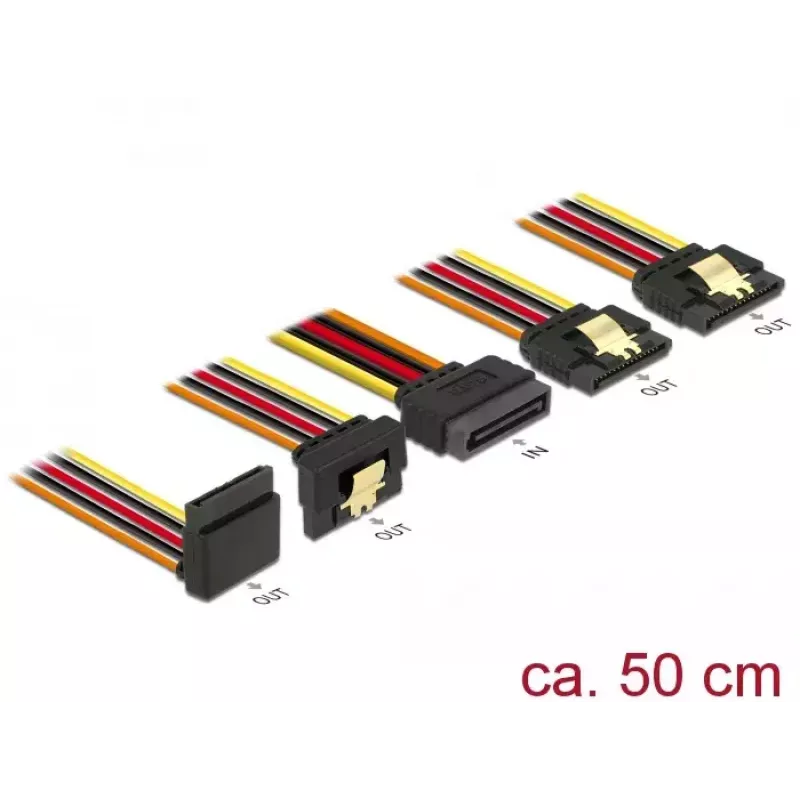 Kabel SATA DeLOCK 60149 0,5 m SATA 15-pin 4 x SATA 15-pin Czarny Pomarańczowy Czerwony Żółty