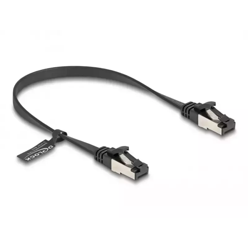 Kabel sieciowy DeLOCK RJ45 płaski patchcord wtyk-wtyk kat. 8.1 0.25 m czarny
