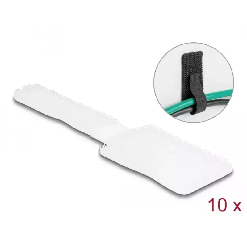 DeLOCK Mini uchwyt na kable na rzep L 90 mm x szer. 24 mm samoprzylepny 10 sztuk biały