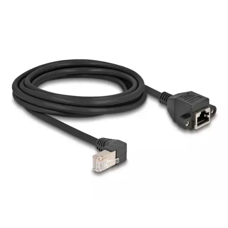 Kabel przedłużający sieciowy DeLOCK S/FTP RJ45 90° kątowy do RJ45 kat.6A 3m czarny