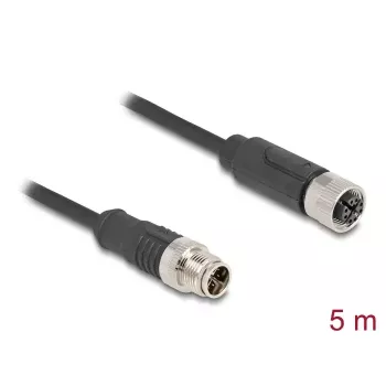 Kabel sieciowy DeLOCK M12 X-coded 8-pin męski na żeński Cat5e 5 m Czarny