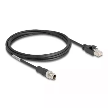 Kabel sieciowy DeLOCK M12 Kabel X-kodowany 8-pinowy męski do RJ45 męski Cat5e 2 m Czarny
