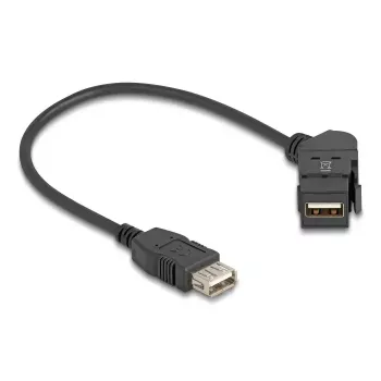 DeLOCK USB 2.0 Typ-A do montażu panelowego, gniazdo żeńskie, wyjście pod kątem 45°, na gniazdo żeńskie Typ-A, kabel 30 cm, czarny
