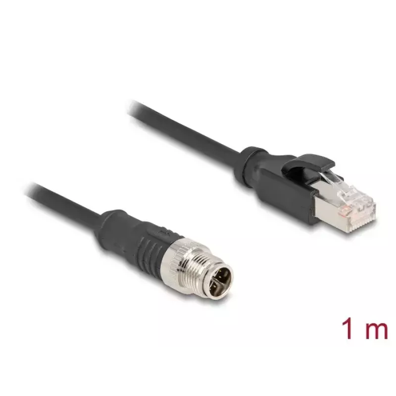 Kabel sieciowy DeLOCK M12 Kodowanie X 8-pin męski na RJ45 męski Cat5e 1 m Czarny