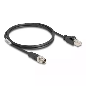Kabel sieciowy DeLOCK M12 Kodowanie X 8-pin męski na RJ45 męski Cat5e 1 m Czarny
