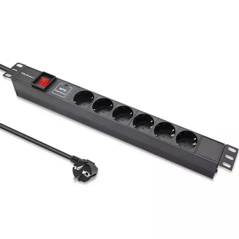 Listwa zasilająca do RACK 19 1U QOLTEC PDU 16A 6xSCHUKO 1.8m