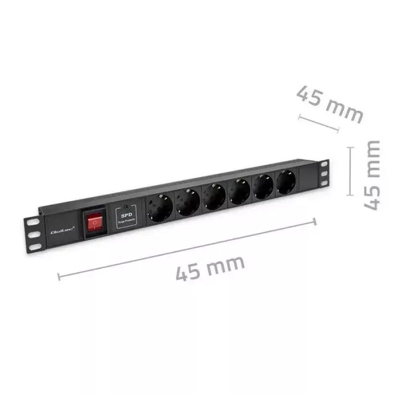 Listwa zasilająca do RACK 19 1U QOLTEC PDU 16A 6xSCHUKO 1.8m