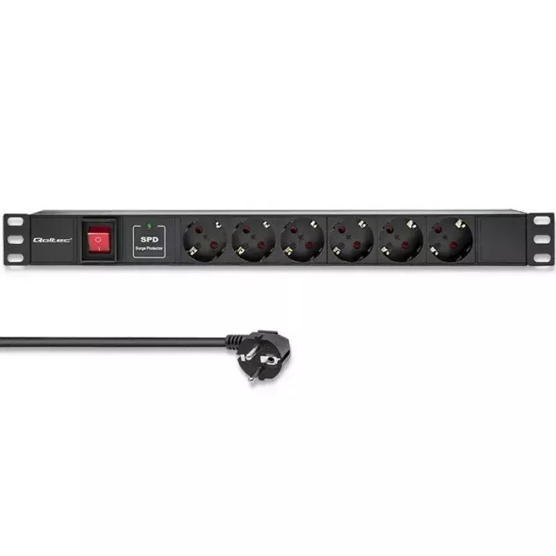 Listwa zasilająca do RACK 19 1U QOLTEC PDU 16A 6xSCHUKO 1.8m