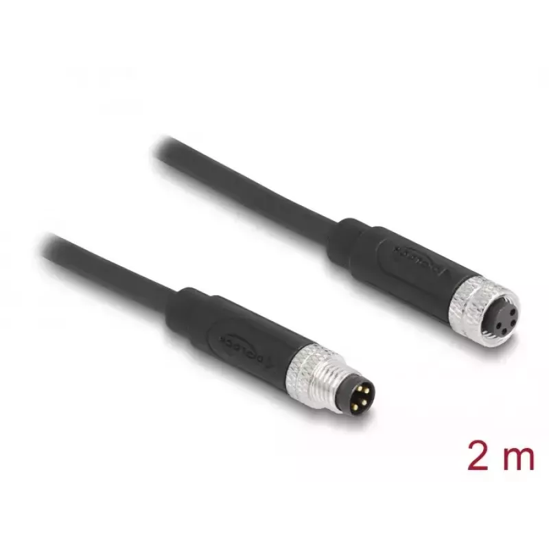 Kabel DeLOCK M8 4-pin, kodowany A, męski na żeński, PUR TPU, 2 m