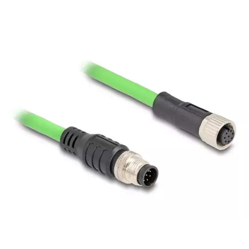 Kabel sieciowy DeLOCK M12, kodowany A, 8-pinowy, męski na żeński, PUR (TPU), 1 m