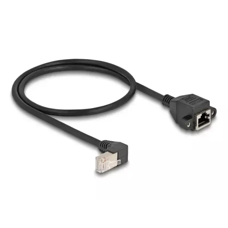 DeLOCK sieciowy Extension kabel S/FTP RJ45 90° kątowy to RJ45 Cat.6A 0.5 m Czarny