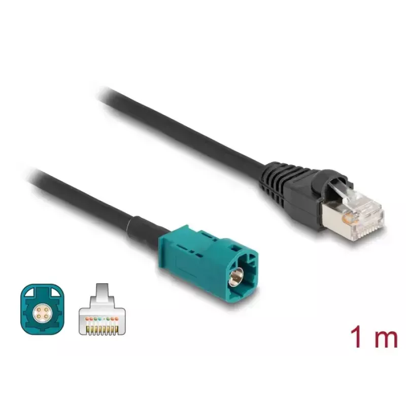 Kabel koncentryczny DELOCK 90698 ze złączami HSD Z na RJ-45, 1 m, czarny/niebieski